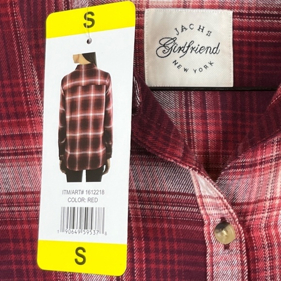 NWT Jachs Girlfriend Red/White Flannel Button Down Shirt; Size S - Picture 5 of 7